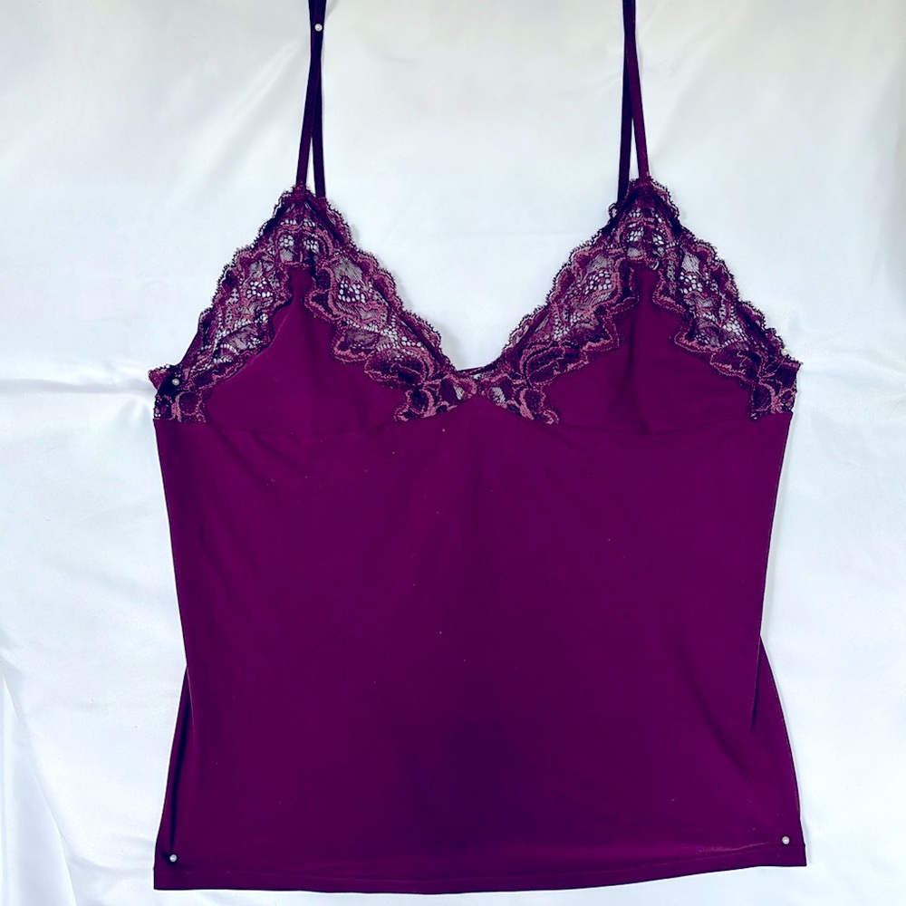 VINTAGE CALVIN KLEIN LINGERIE LACE DETAILED LINGERIE BURGUNDY TOP - MEDIUM - Picture 1 of 9